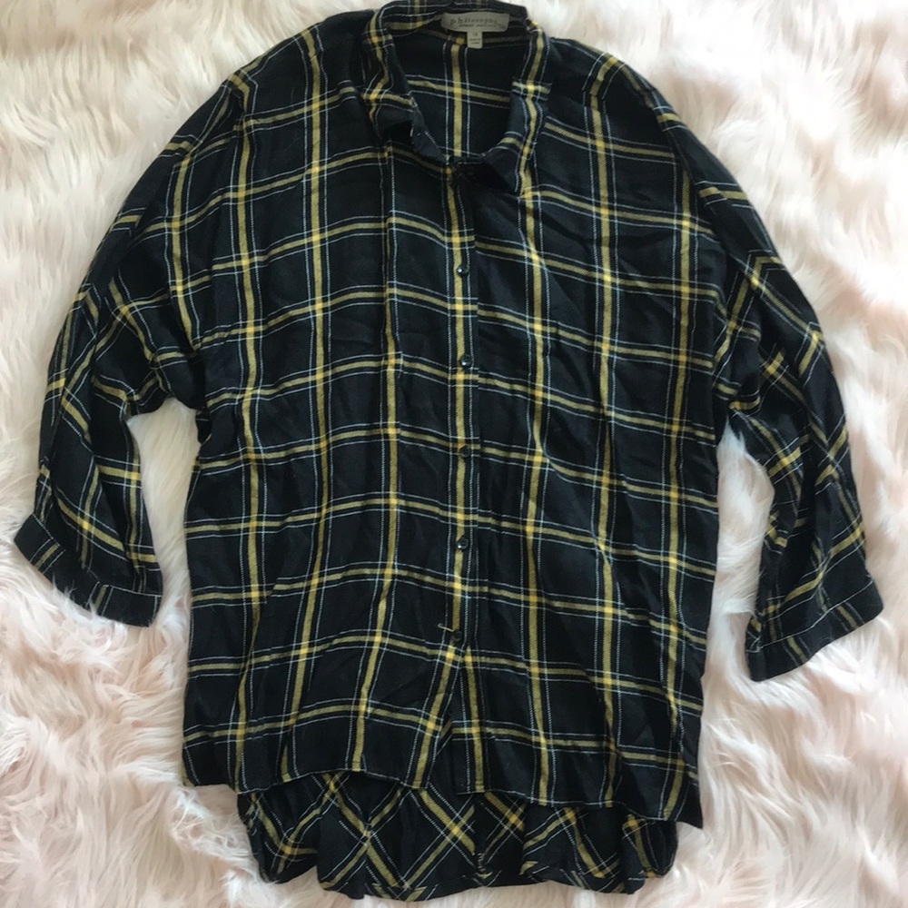 Black and Yellow Lightweight Plaid Button Up